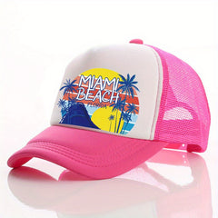Unisex Breathable Adjustable Baseball Cap with Beach and Letter Embroidery