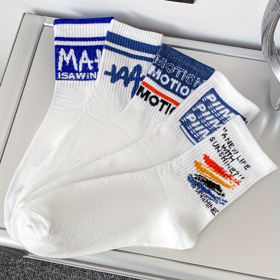 5 Pairs Letter Print Mid Tube Socks Women's Stockings