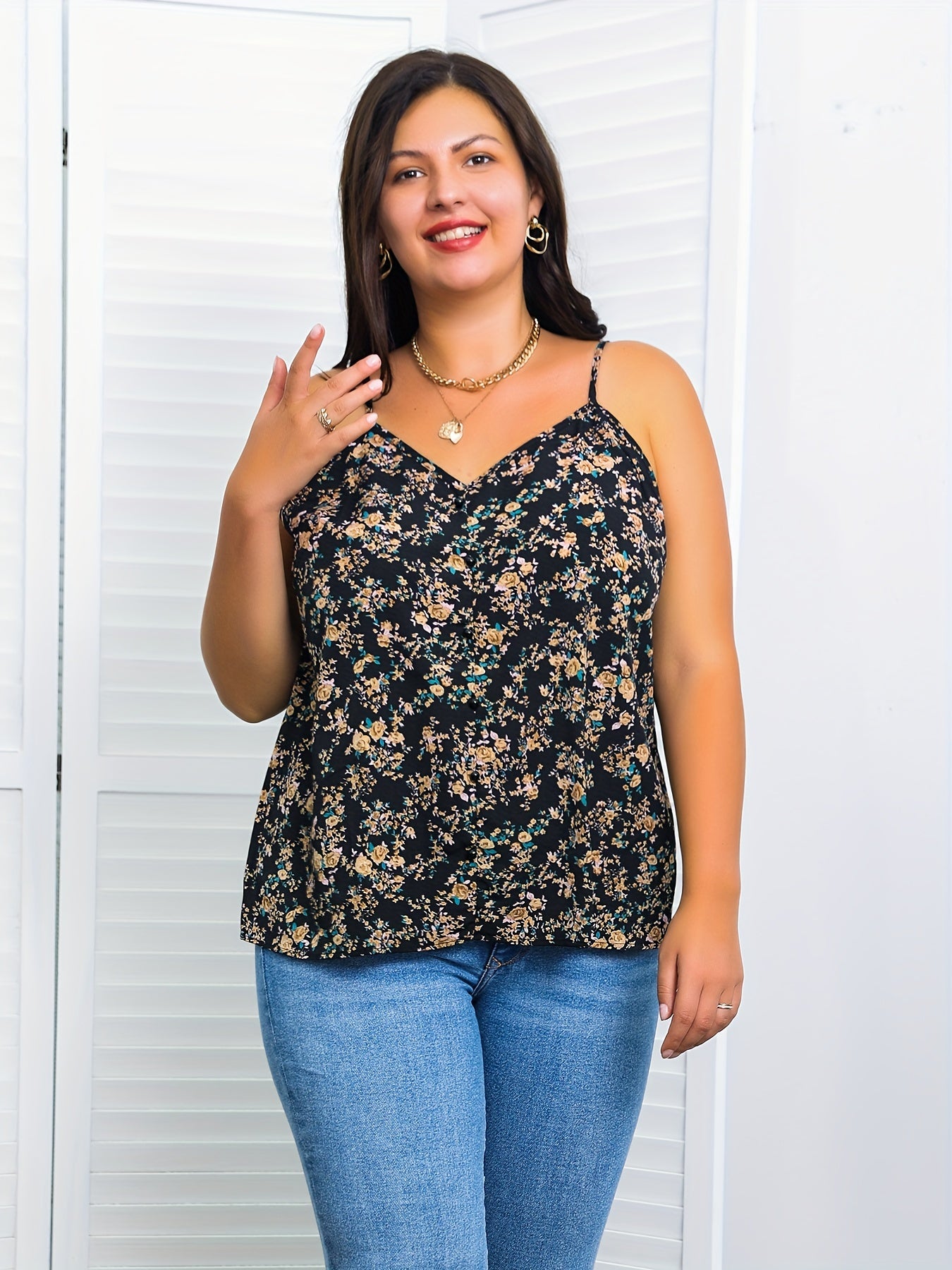 Boho Cami Top Ditsy Print V Neck Backless Beachwear Summer