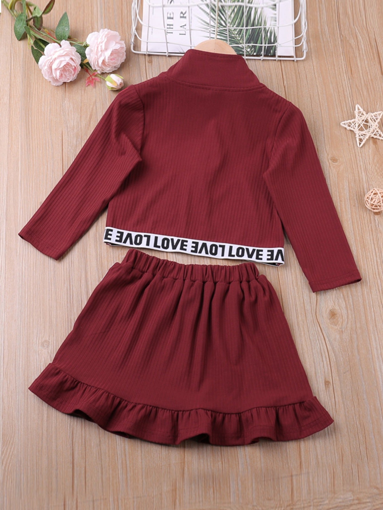 2pcs LOVE Letter Long Sleeve Dress Set