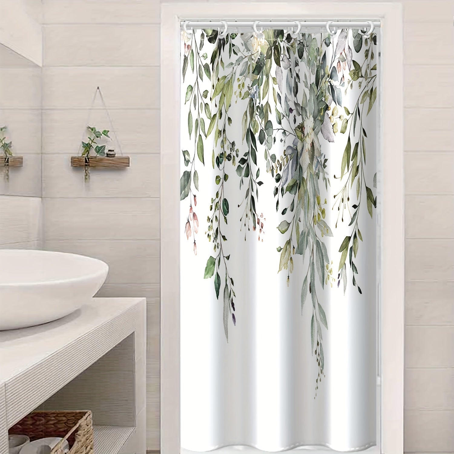 Flowers Green Leaves Shower Curtain Plant Leaves Bathroom Window Curtain