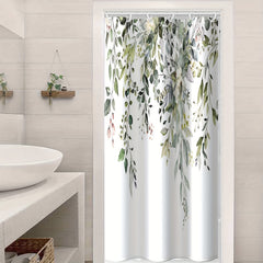 Flowers Green Leaves Shower Curtain Plant Leaves Bathroom Window Curtain