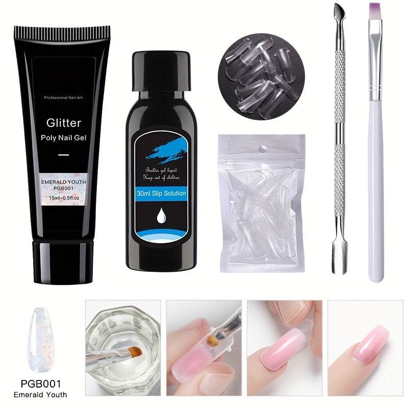 5 Nail Art Extension Glue Set with Brush, Pusher & Tips