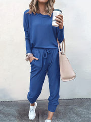 Casual Two-piece Set Long Sleeve T-shirt & Drawstring Pants Outfit