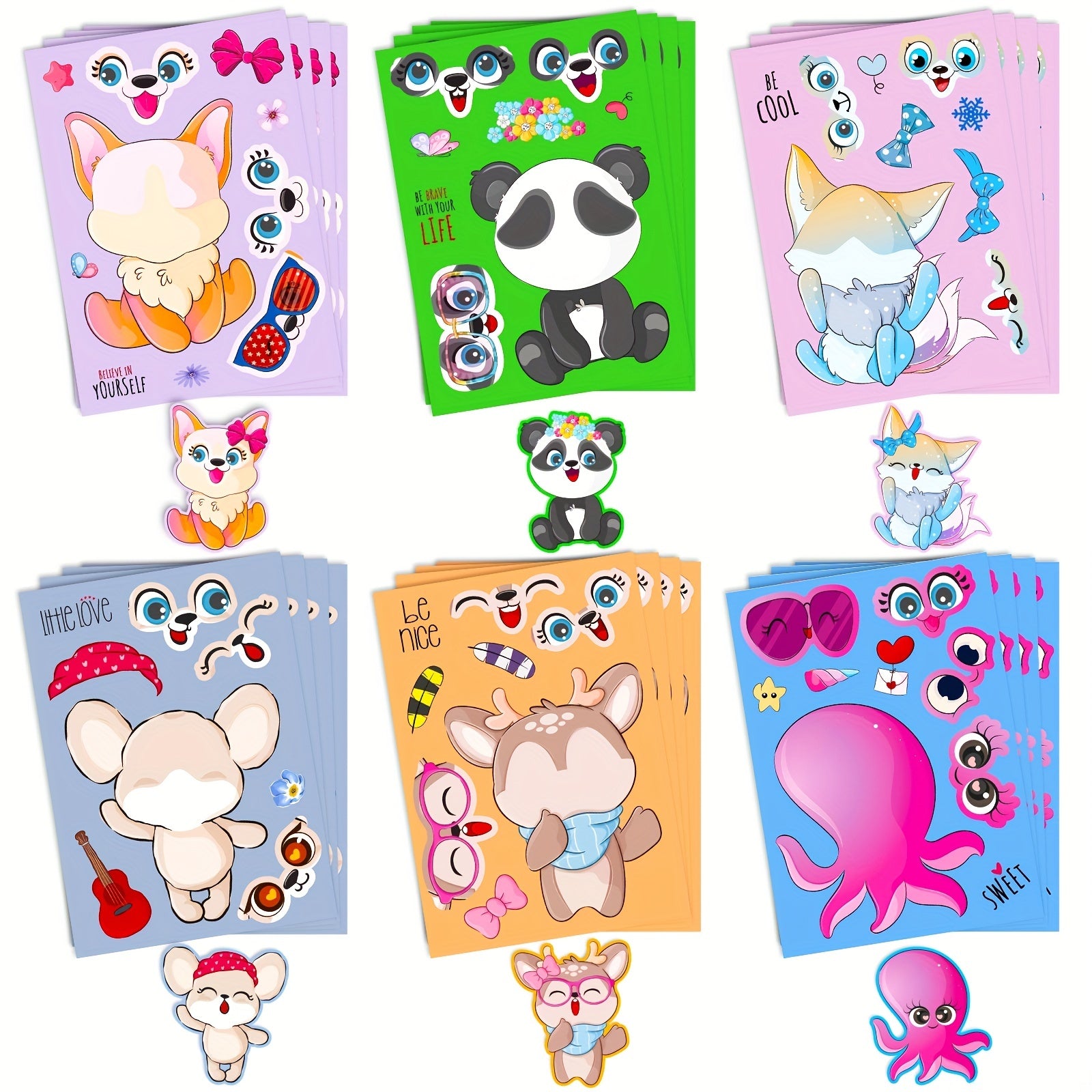 DIY Animal Sticker Set for Kids - Fox, Panda, Ko - Create Your Own Face Stickers