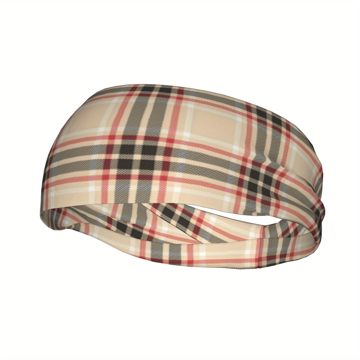 Vintage Plaid Headband Beige Red Pattern