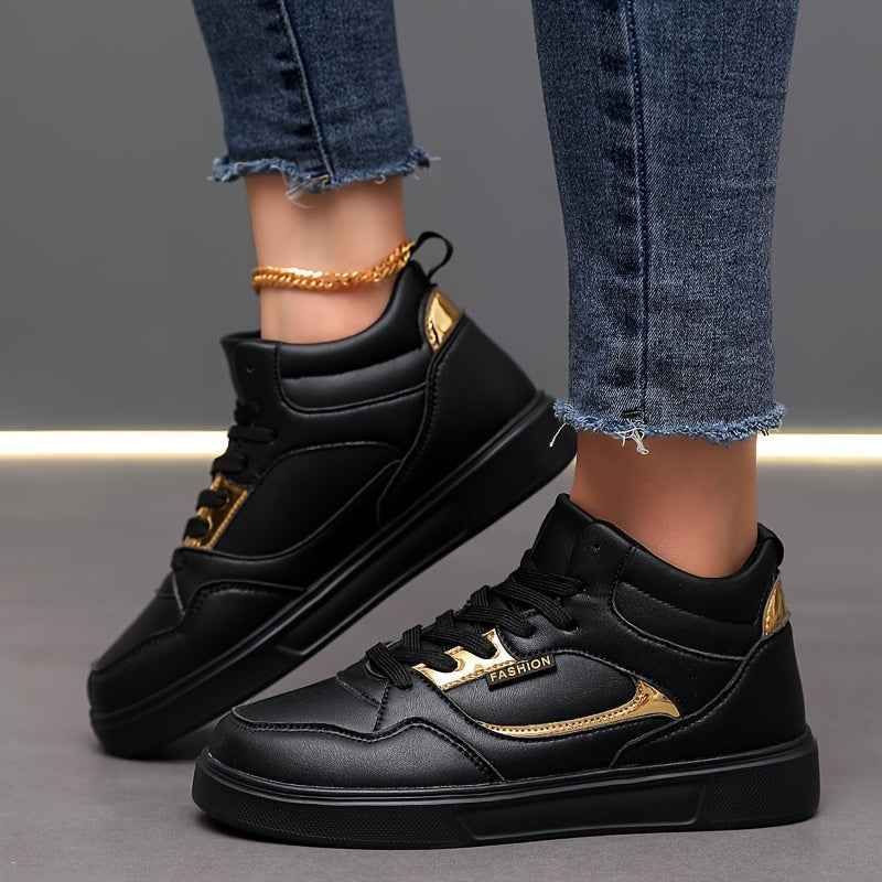 High Top Faux Leather Lace Up Skate Shoes