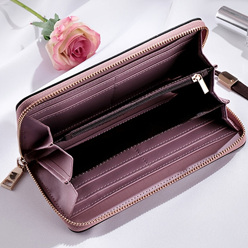 Women's Vintage Long Clutch Purse Faux Leather Coin Purse Zipper Bag