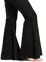  Denim Print Flare Leg Pants