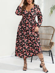  Rose Print Long Sleeve Maxi Dress