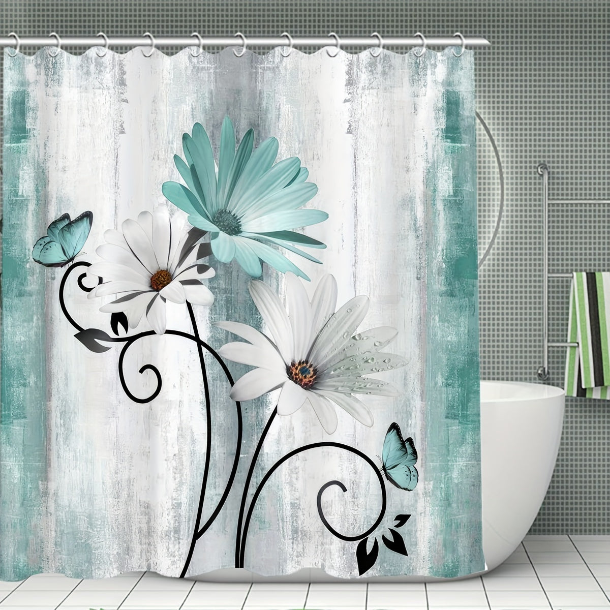 Butterfly Flower Shower Curtain Set