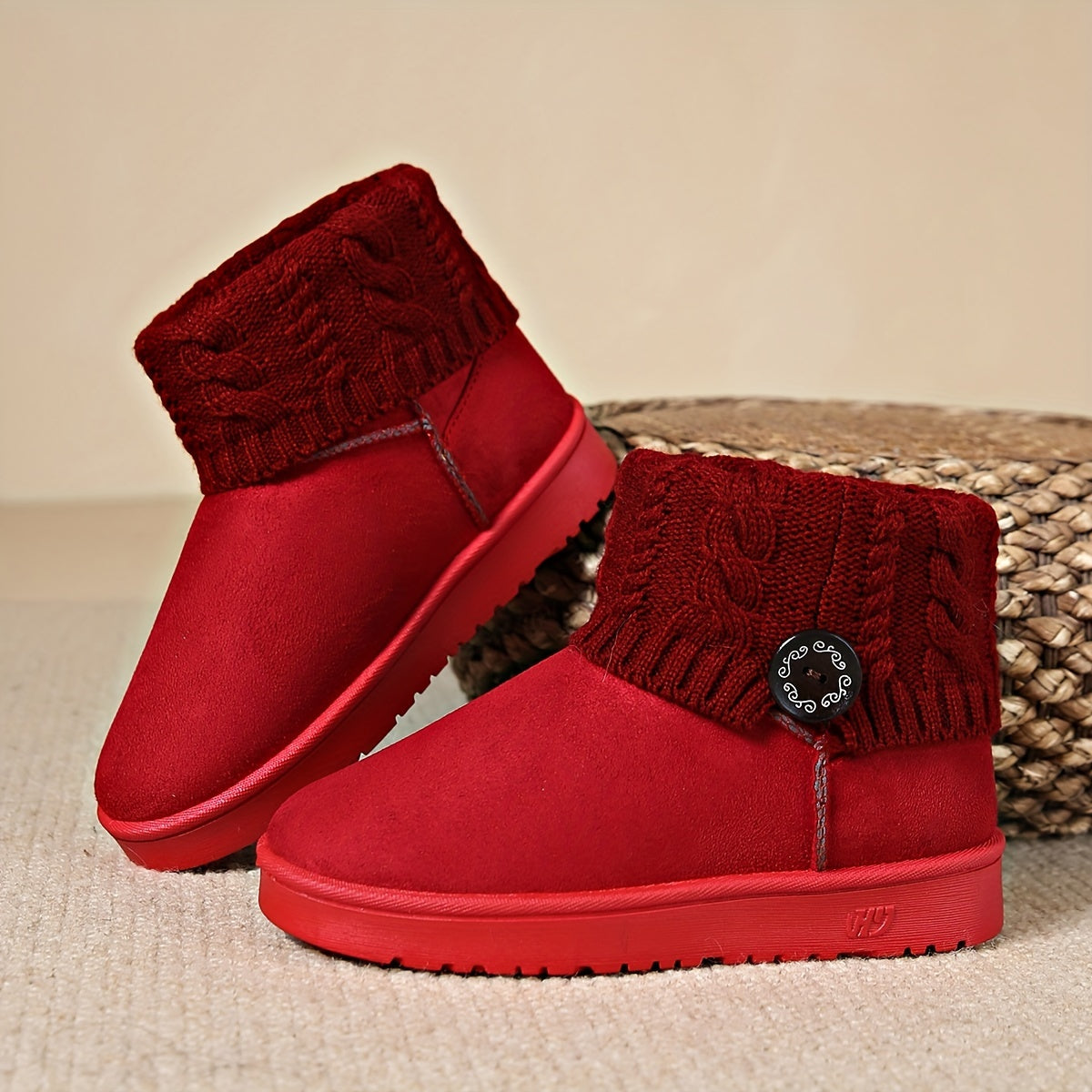Women's Winter Snow Boots Button Knitting Band Ankle Boots
