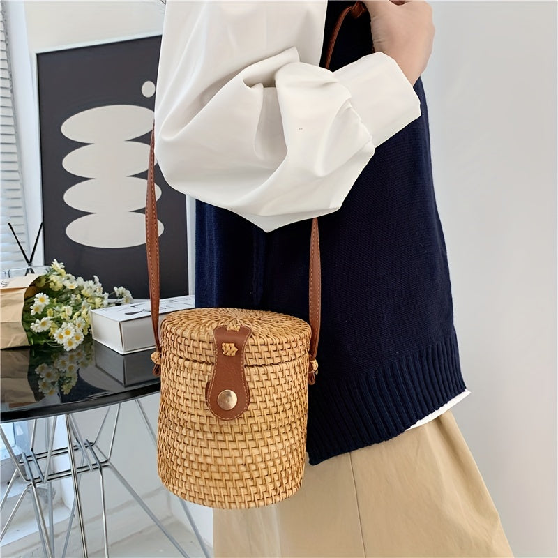 Woven Retro Style Shoulder Bag Bucket Bag Crossbody Bag