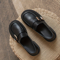 Women's Buckle Detail Loafers Chunky Heel Slip On Shoes