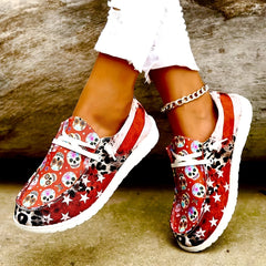 Women's Skull Pattern Flat Shoes Slip On Lightweight Halloween Shoes