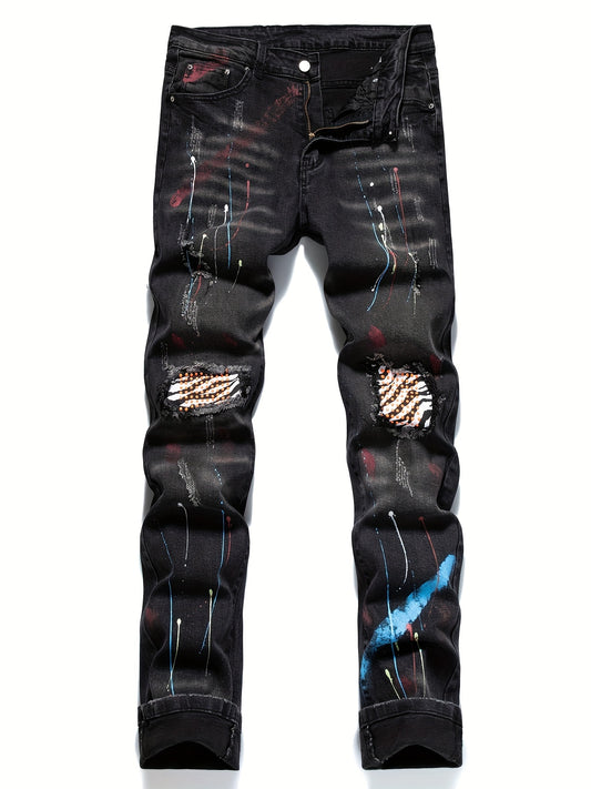 Spray Painted Patchwork Jeans Men's Street Style Jeans