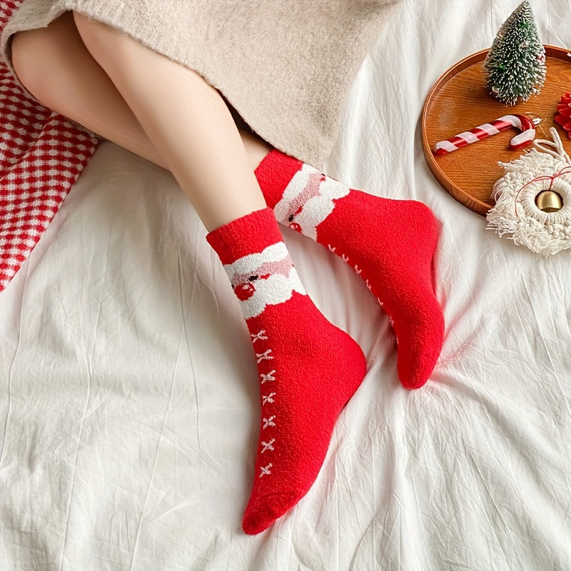 4 Pairs Christmas Print Socks Winter Knit Stockings Women's Hosiery