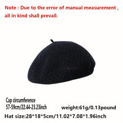 Vintage Lightweight Hollow Out Knitted Beret Solid Breathable Painter Hat