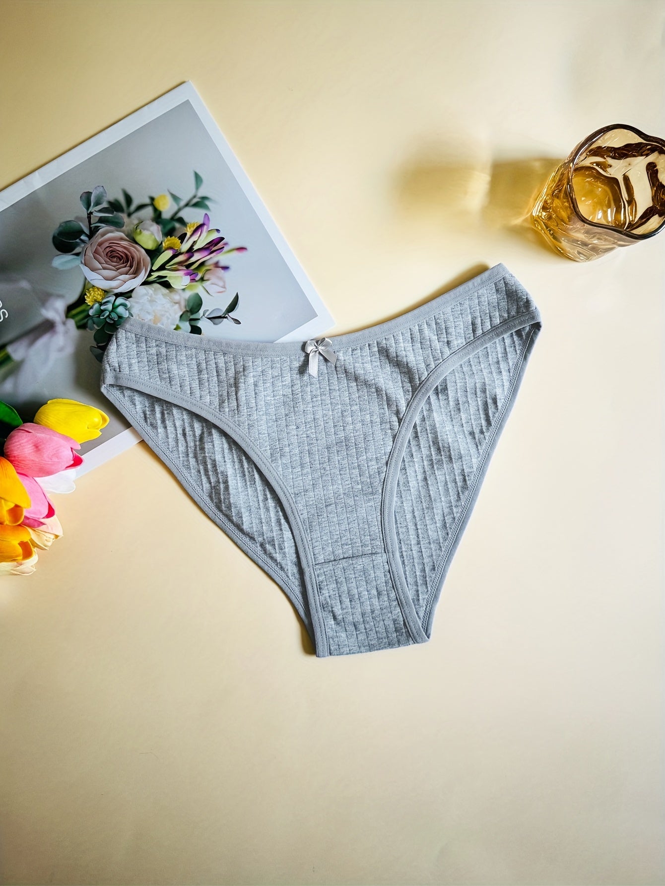 8pcs Solid Bow Tie Briefs Women's Lingerie Underwear