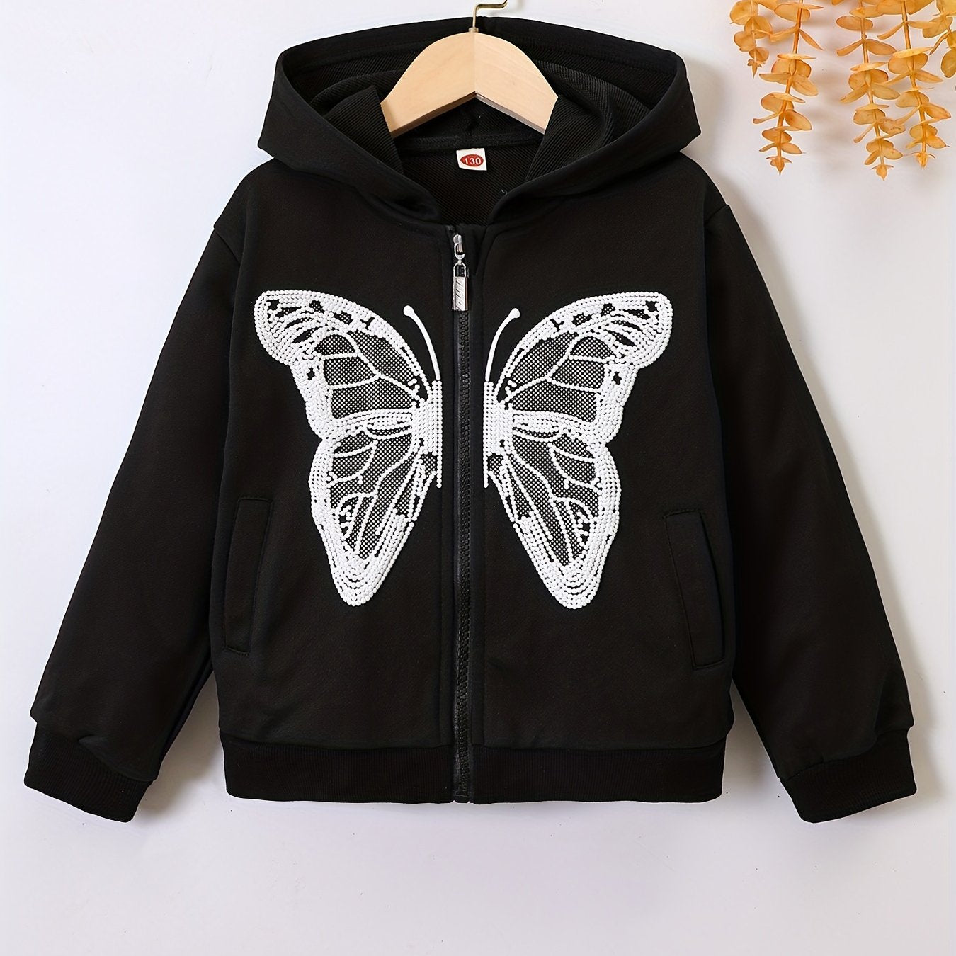 Girls Butterfly Print Zip Front Hoodie Sweatshirt Cardigan