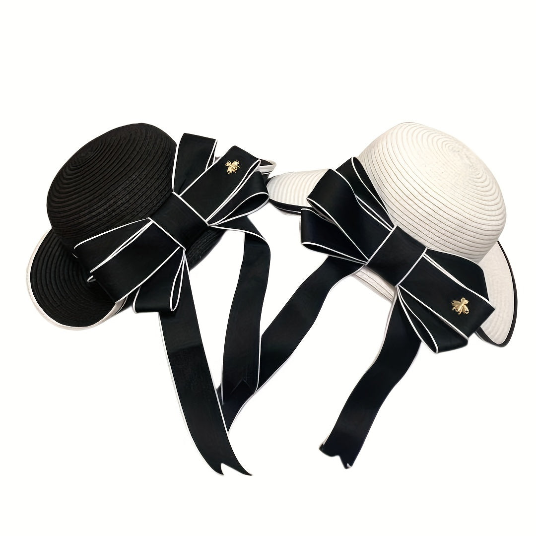 Cute Bowknot Sun Hat UV Protection Beach Straw Hat for Women