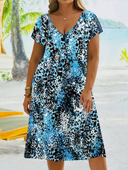  Casual Dress Women's Plus Random Print V Neck Medium Stretch Dress
