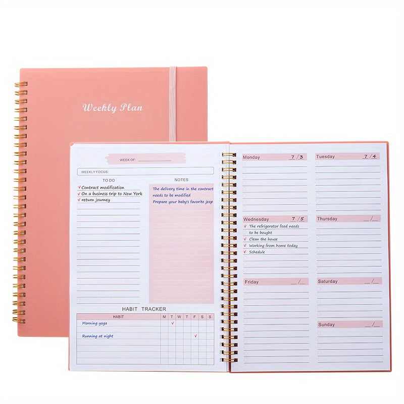 Undated Weekly Goals Notebook Spiral Binding Planner PP Cover 17.78 X 25