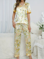 Floral Pajama Set Short Sleeve Button Up Top & Pants