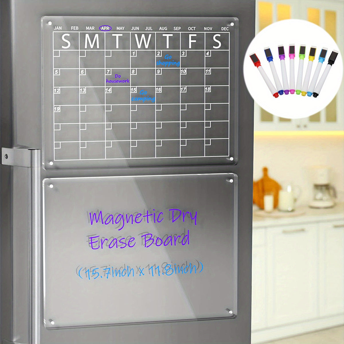 2pcs Acrylic Magnetic Dry Erase Board Calendar For Fridge