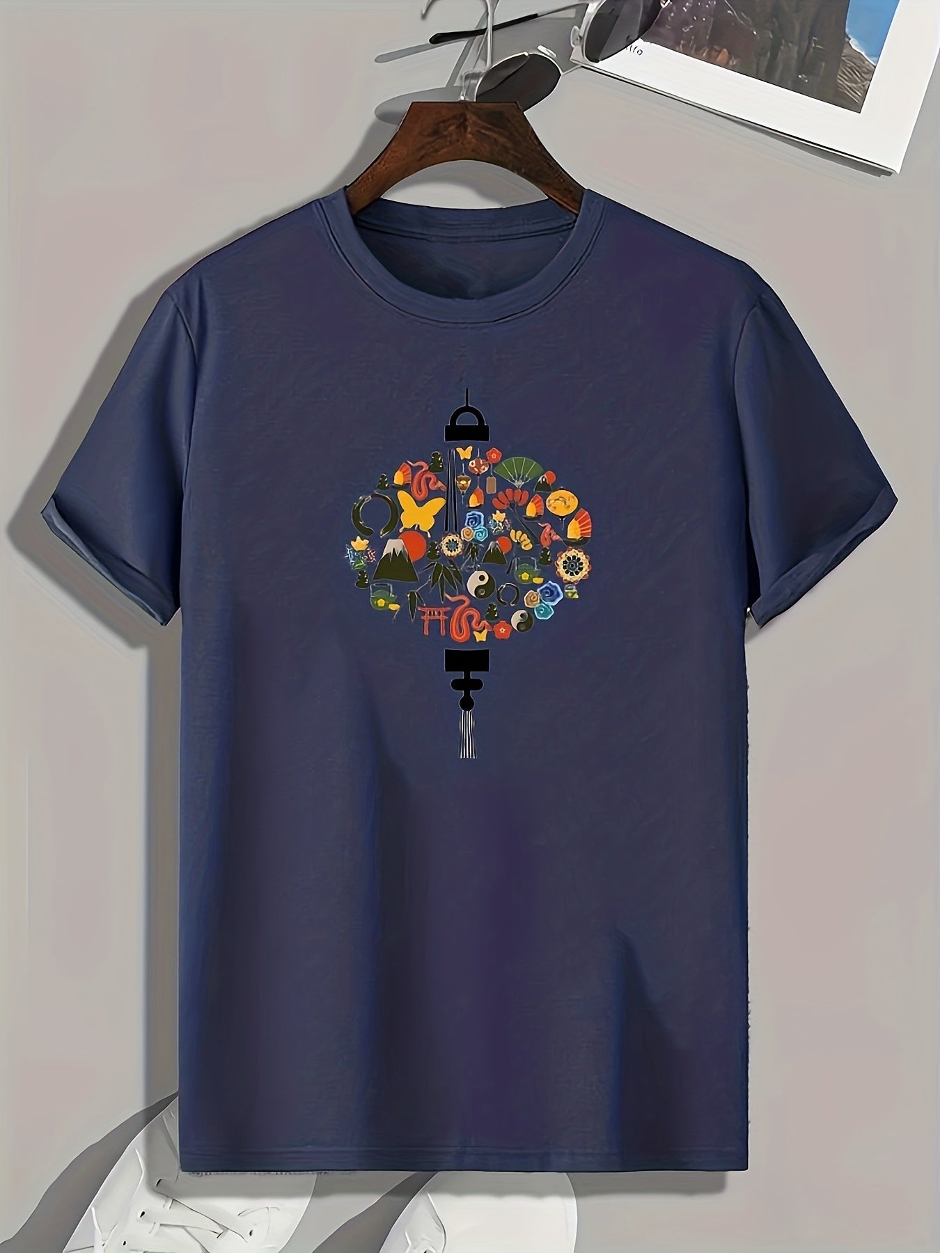 Lantern Pattern Print Men's Sports T-shirt Outdoor Fitness Tee Gift For Men