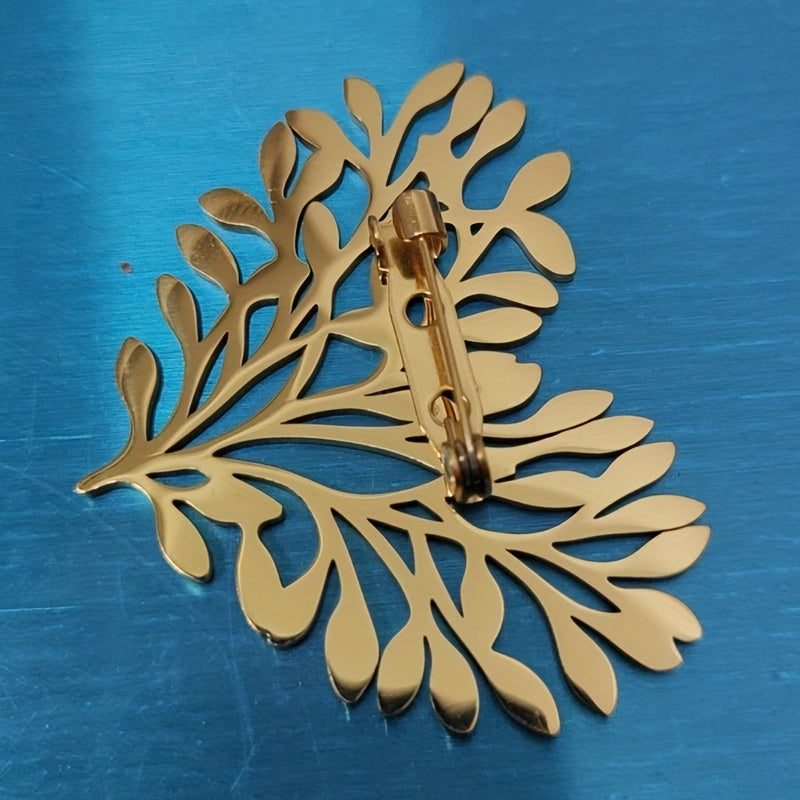 Titanium Steel Love Leaf Brooch Suit Jacket Pin