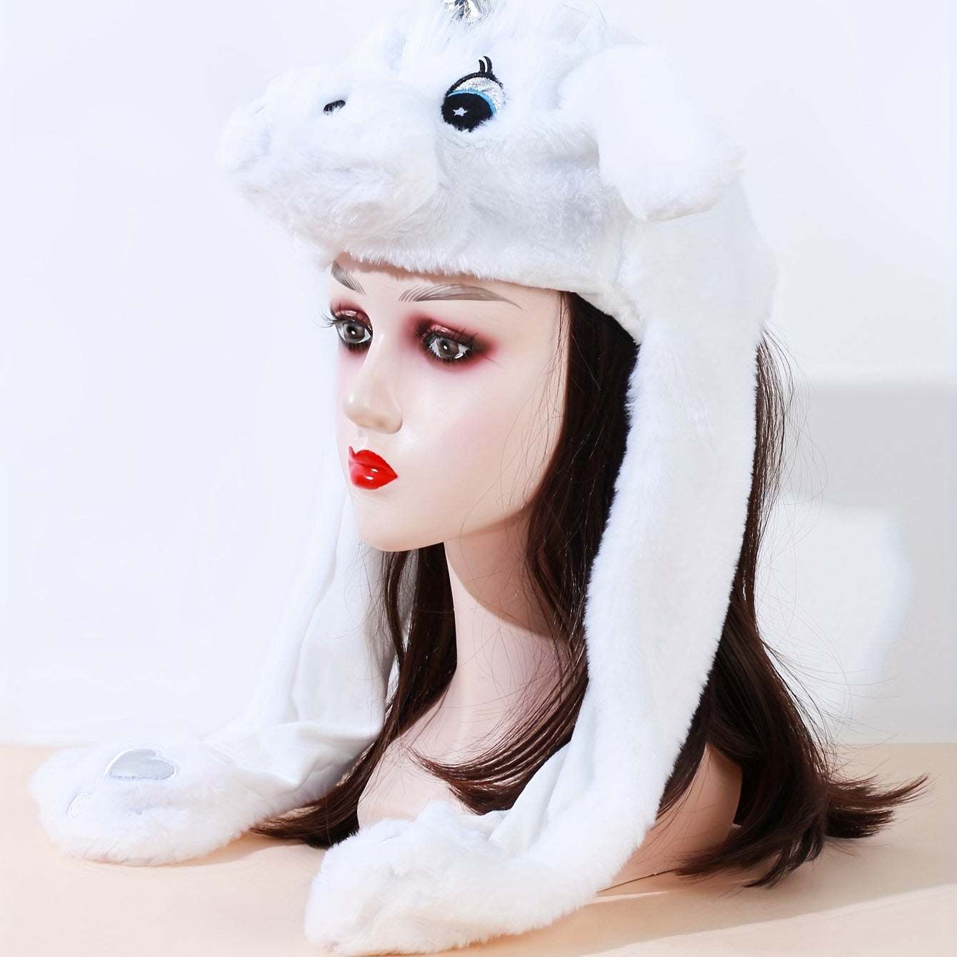 Colorful Unicorn Cartoon Hoodie Hat Warm Hooded Scarf Animal Ear Plush Hat Glove
