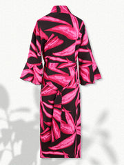 Floral Print Lounge Robes V Neck Ruffle Sleeve Home Robe With Belt