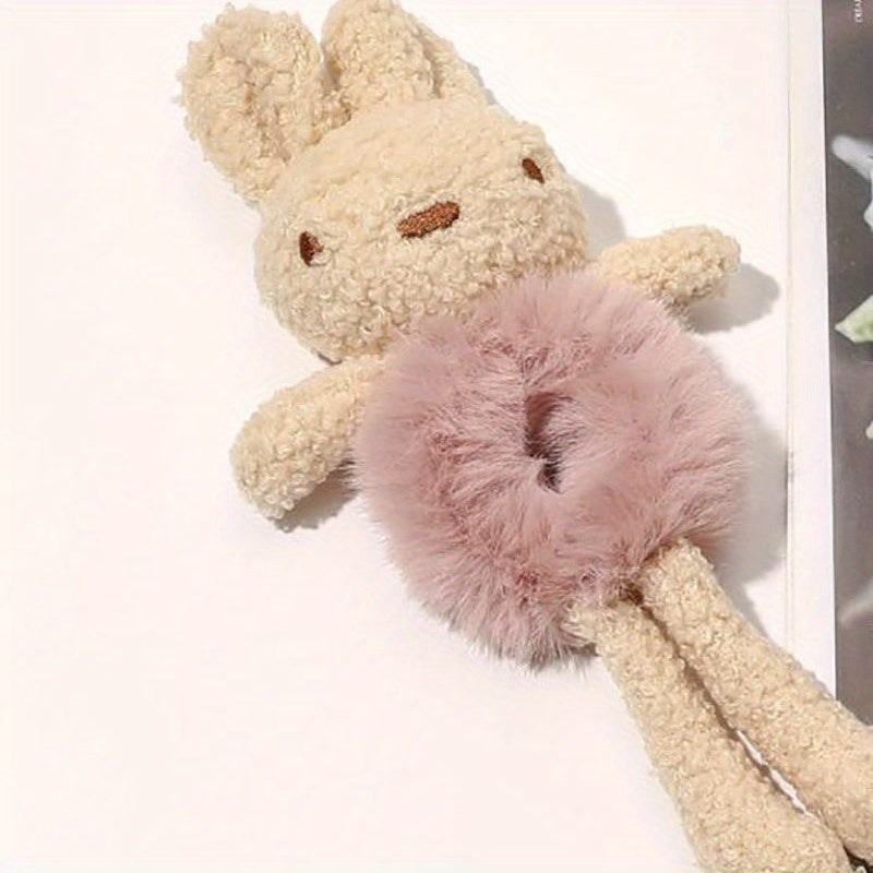 Plush Rabbit Hair Tie Bun Maker Elastic Scrunchie