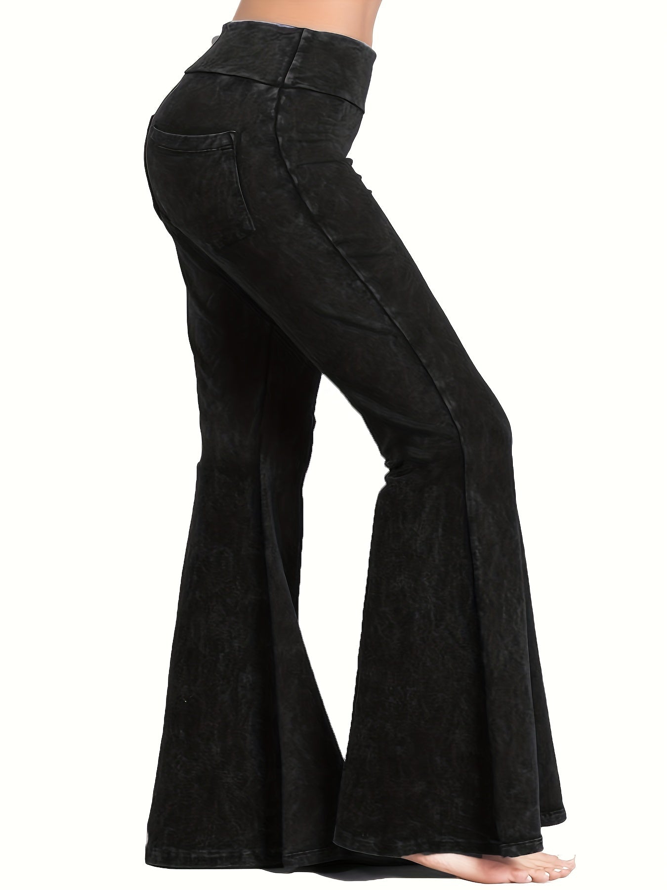  Denim Print Flare Leg Pants