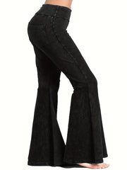  Denim Print Flare Leg Pants