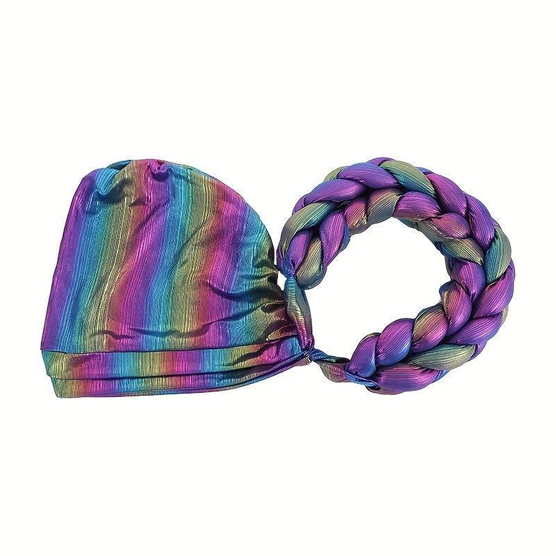 Gradient Turban Cap Double Layer Braided Head Wrap Elastic Bonnet Chemo Hats