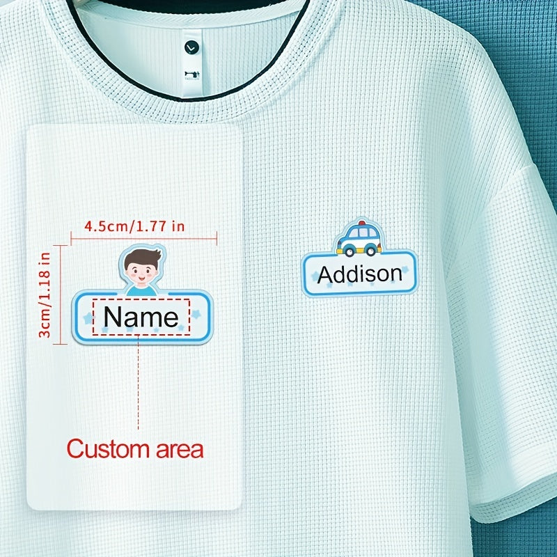 12pcs Boy Custom Name Stickers Waterproof 4.5x3cm Sewable Tag Clothes Bag Towel