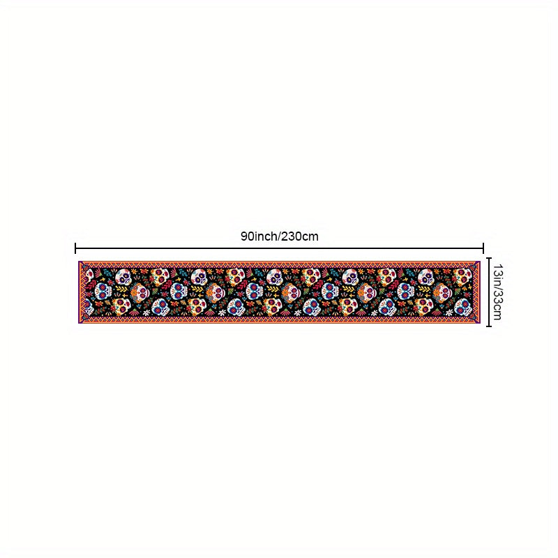 Mexican Style Skull Linen Table Runner Halloween Decor