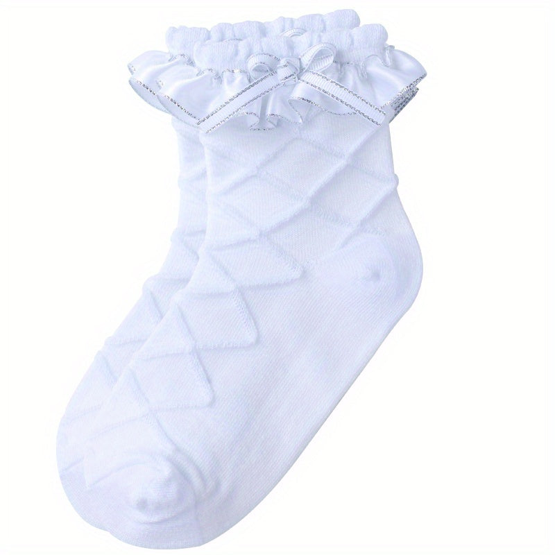Cotton Lace Knit Crew Socks - 2 Pairs