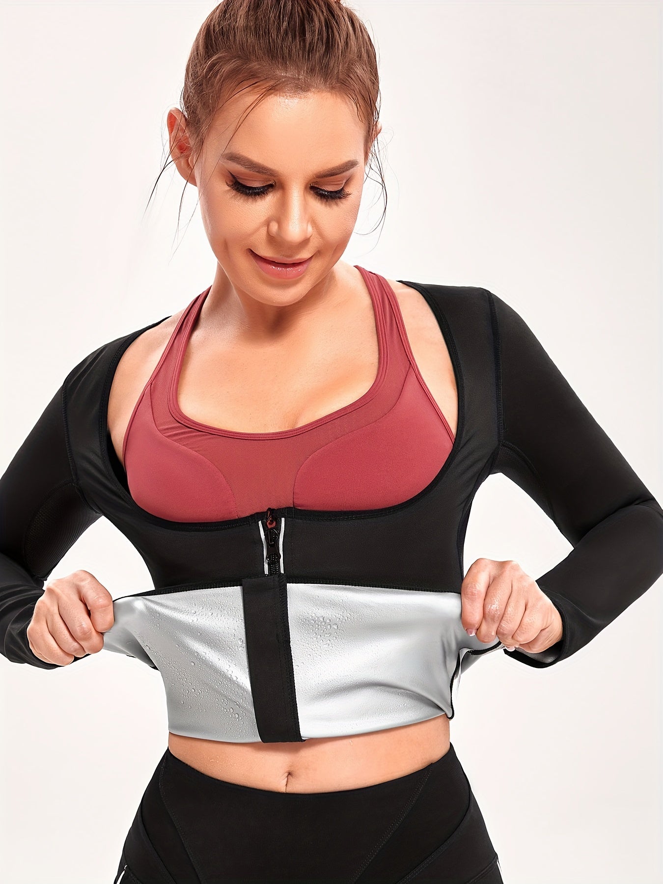 Long Sleeve Zipper Shaping Tops Waist Trainer Tummy Control Slimmer