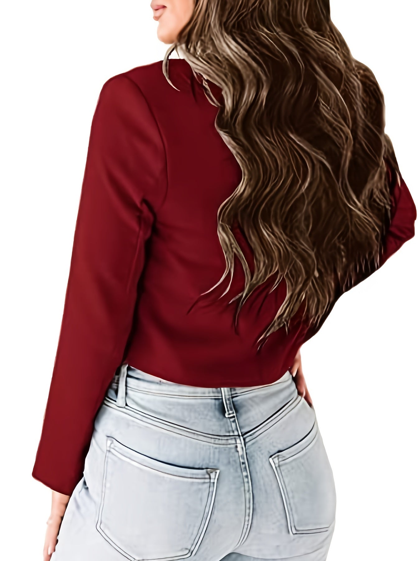 Single Button Crop Blazer Lapel Neck Long Sleeve Casual Office Blazer