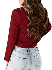 Single Button Crop Blazer Lapel Neck Long Sleeve Casual Office Blazer