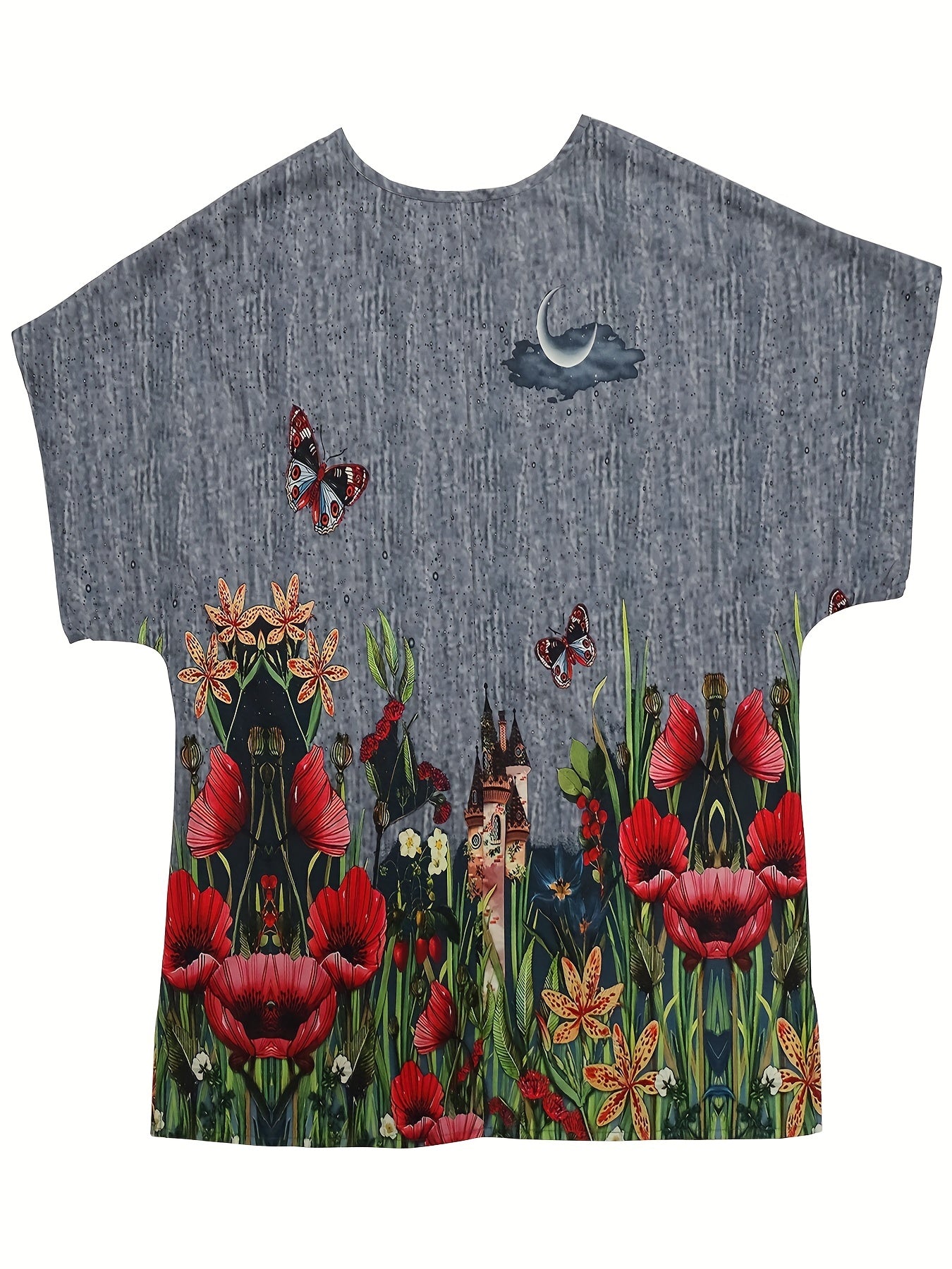  Tie Dye Floral & Butterfly Print Blouse
