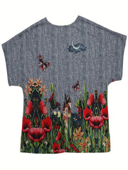 Tie Dye Floral & Butterfly Print Blouse