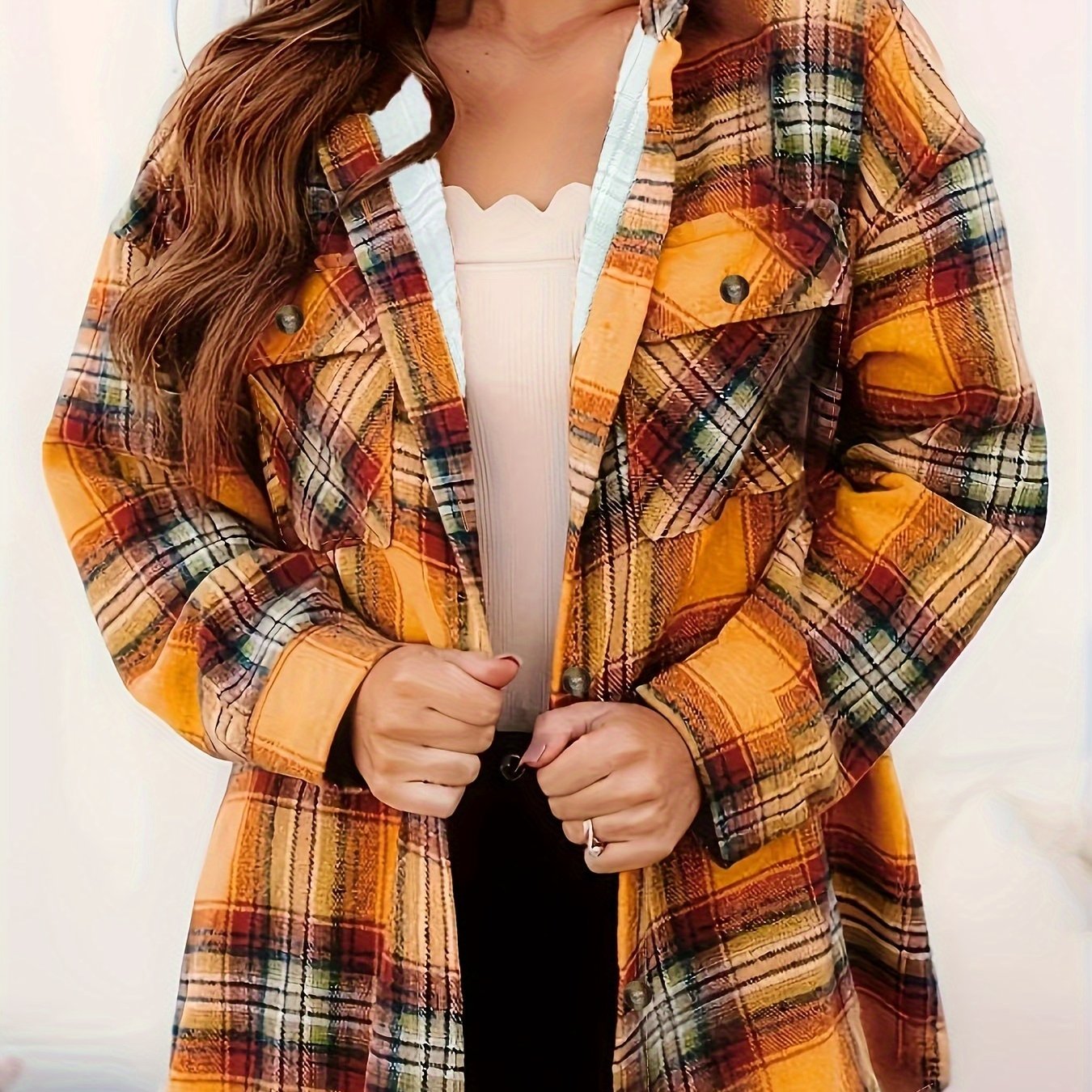  Plaid Print Long Sleeve Button Up Shirt