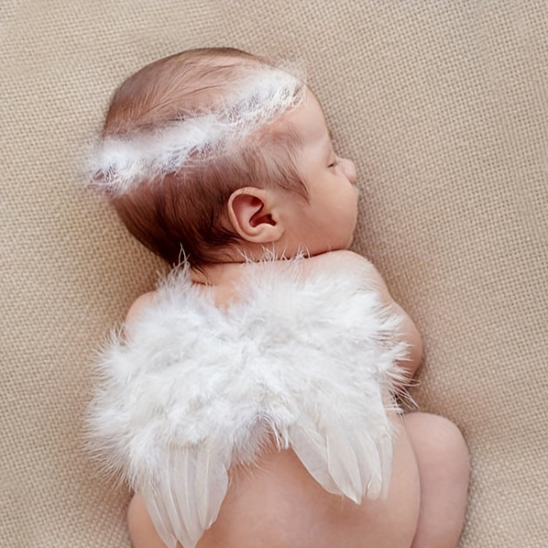 Baby Angel Hair Ring Feather Wings Photo Set