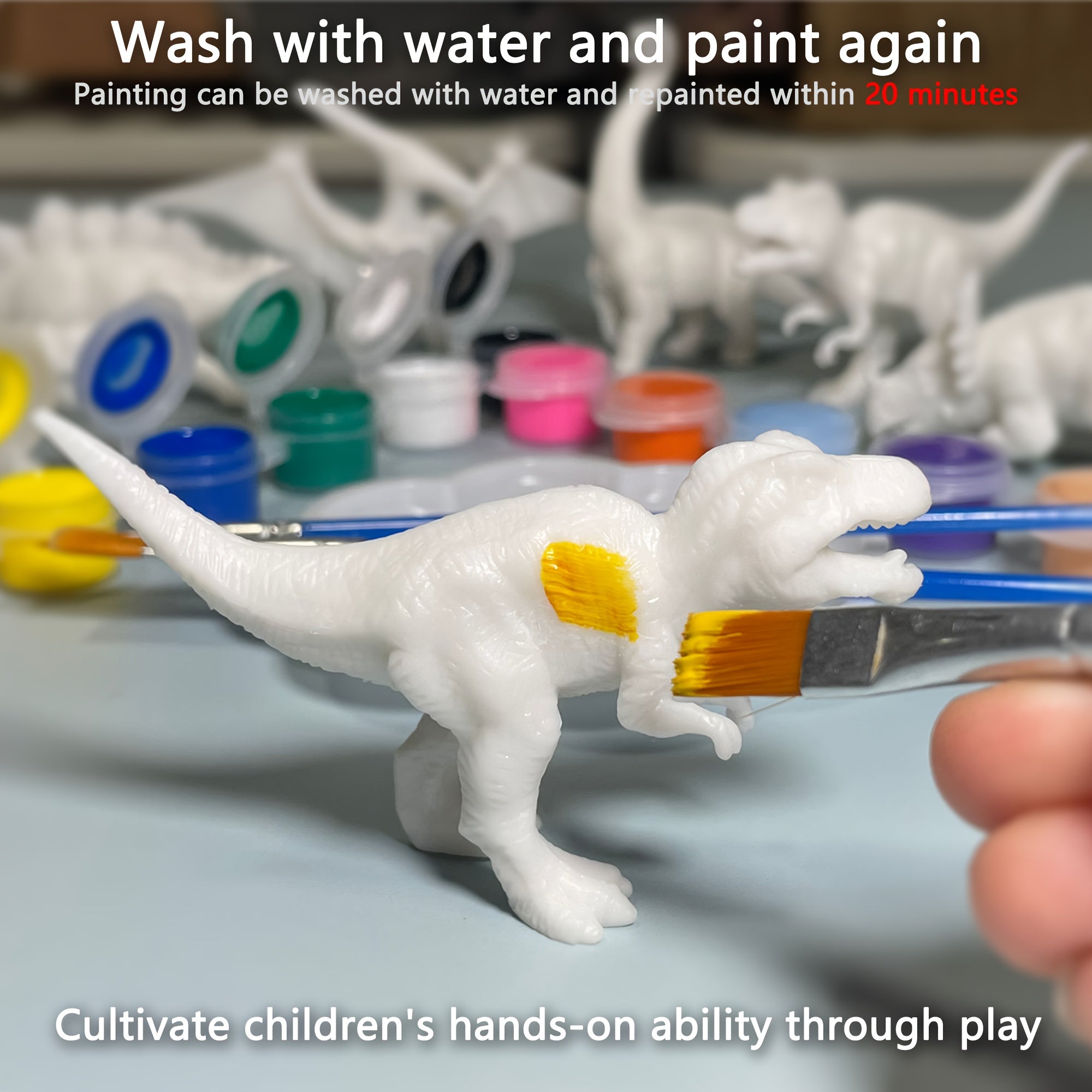 11pcs Kids Painting Set 6 Dinosaurs 12 Colors 2 Brushes 1 Palette PVC Material