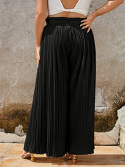  Solid High Rise Wide Leg Trousers