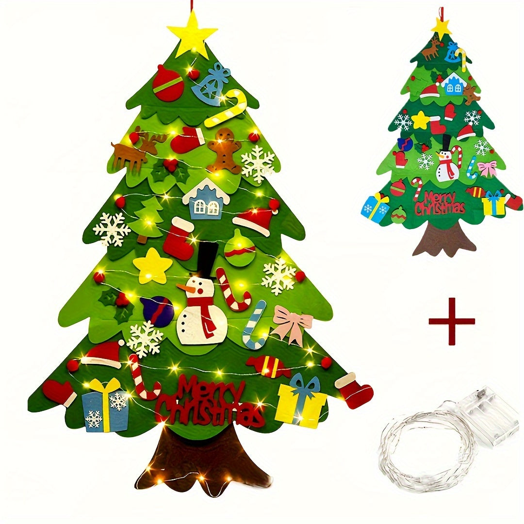 32pcs DIY Felt Christmas Tree Set String Lights Wall Decorations Craft Kit
